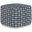Bowery Hill Boho Square Pouf in Dark Blue and White Handloom Woven Pattern