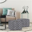 Bowery Hill Boho Square Pouf in Slate Gray and White Handloom Woven Pattern
