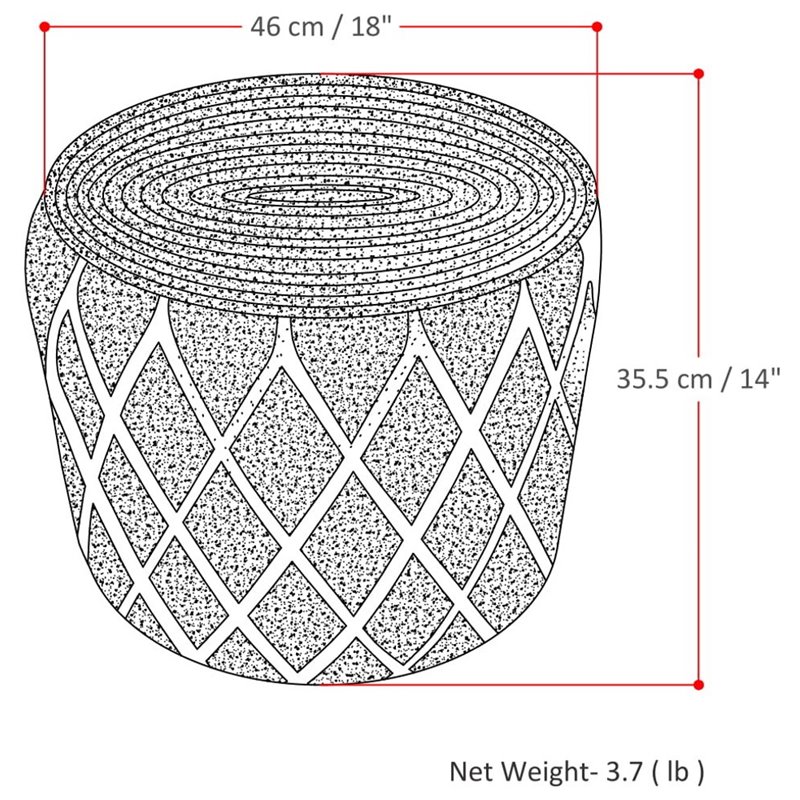 Bowery Hill Boho Round Pouf in Classic Blue and Natural Woven Braided Jute