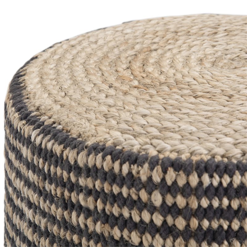 Bowery Hill Contemporary Boho Round Braided Pouf in Natural Jute