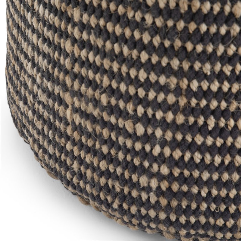 Bowery Hill Contemporary Boho Round Braided Pouf in Natural Jute