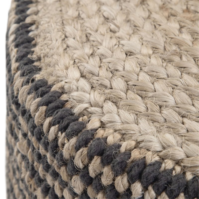 Bowery Hill Contemporary Boho Round Braided Pouf in Natural Jute