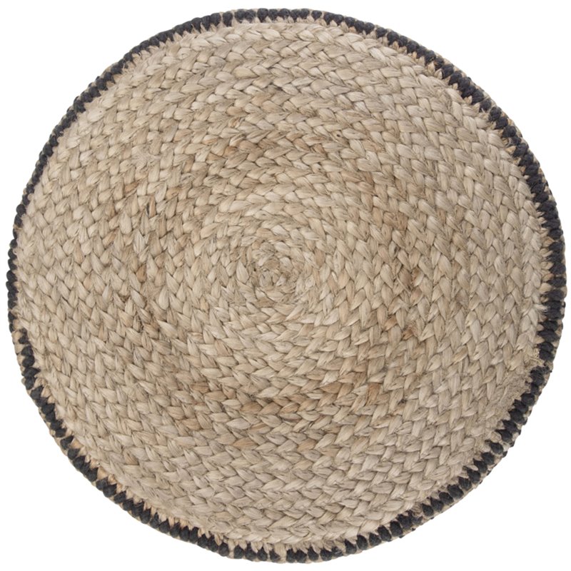 Bowery Hill Contemporary Boho Round Braided Pouf in Natural Jute