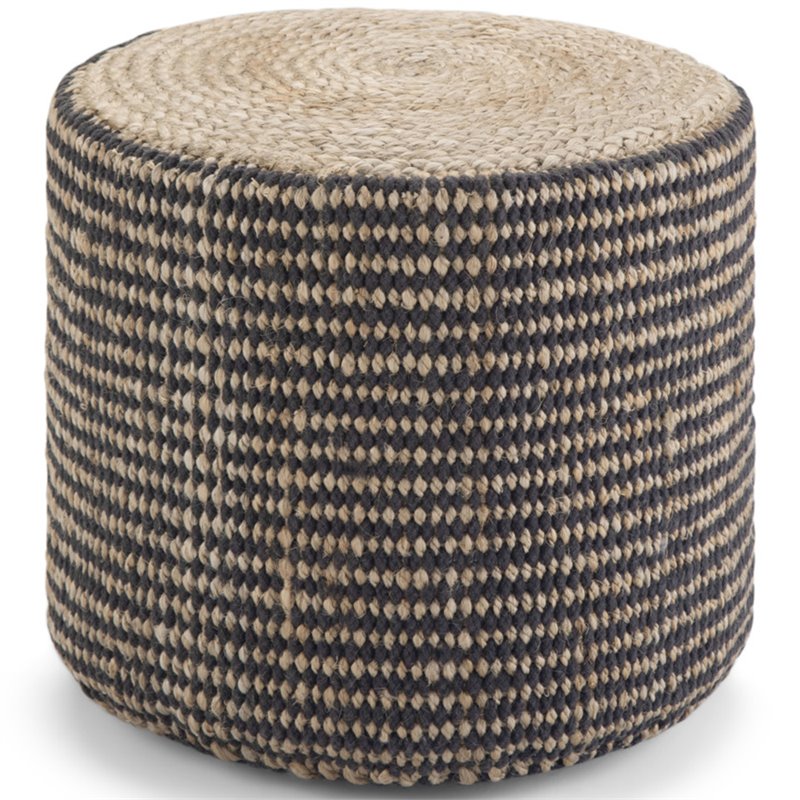 Bowery Hill Contemporary Boho Round Braided Pouf in Natural Jute