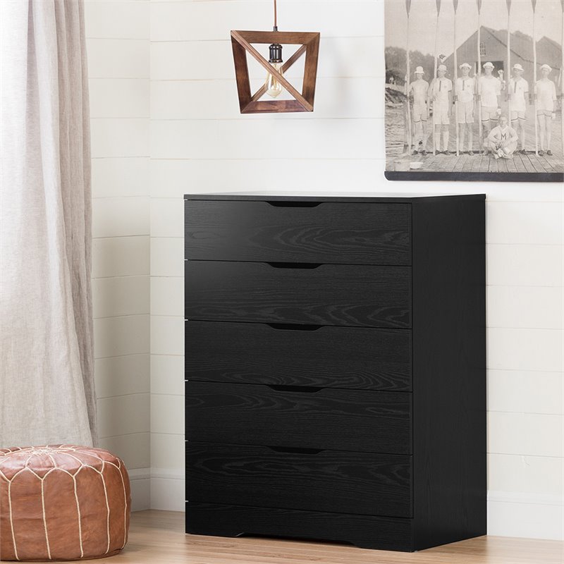 Bowery Hill Contemporary Wood 5 Drawer Chest in Black Oak Finish