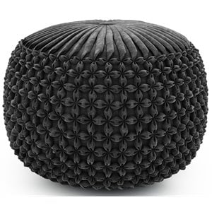 Bowery Hill Contemporary Boho Round Pouf in Slate Gray Velvet Fabric