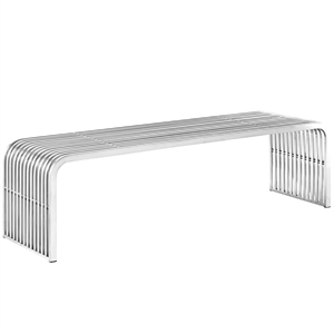 Bowery Hill 60&quot Modern Style Stainless Steel Bench in Silver