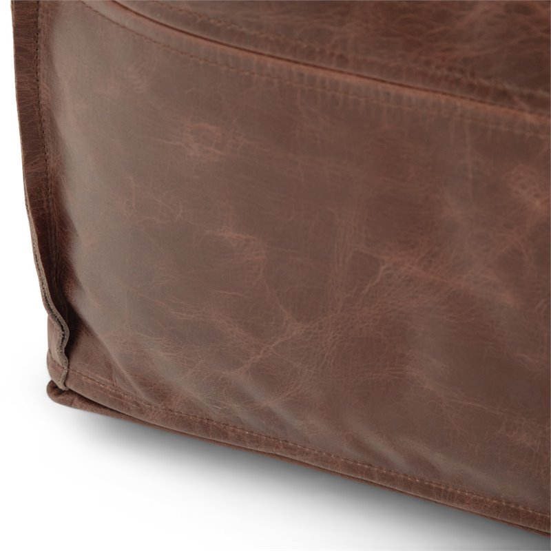 Bowery Hill Contemporary Boho Square Pouf in Brown Genuine Leather