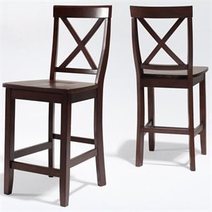 Bowery Hill 24&quot Wood X Back Counter Stool in Mahogany (Set of 2)