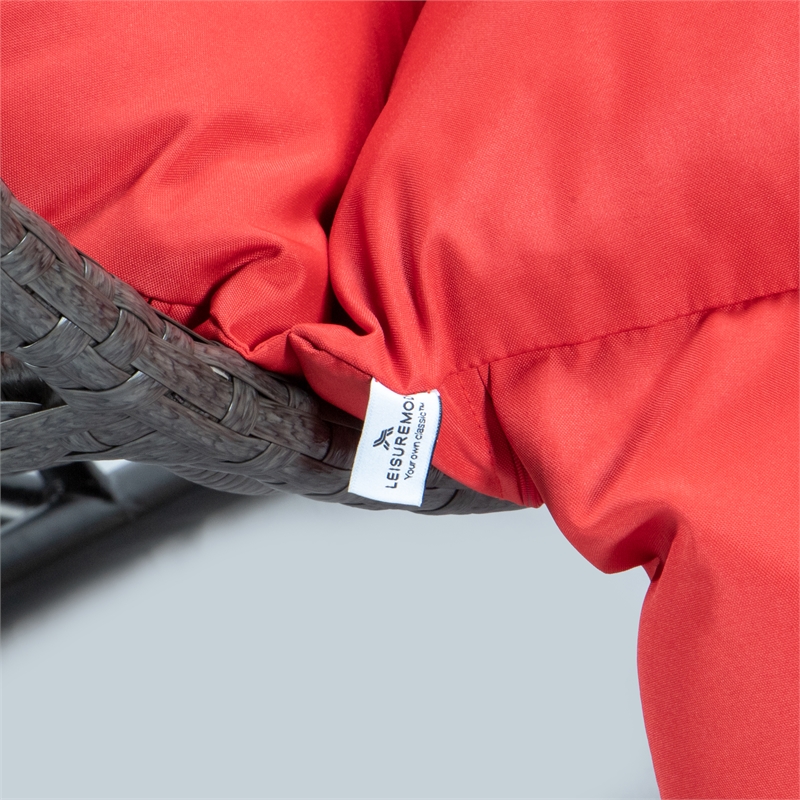 Bowery Hill Outdoor Charcoal Wicker Hanging Double Egg Swing Chair in Red