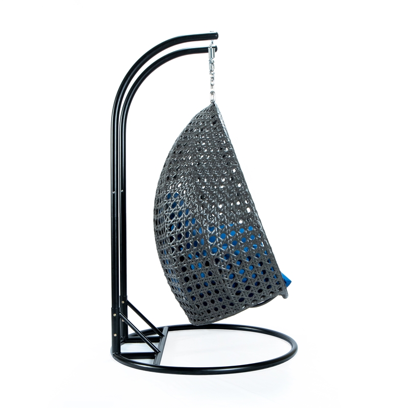 Bowery Hill Outdoor Charcoal Wicker Hanging Double Egg Swing Chair in Blue