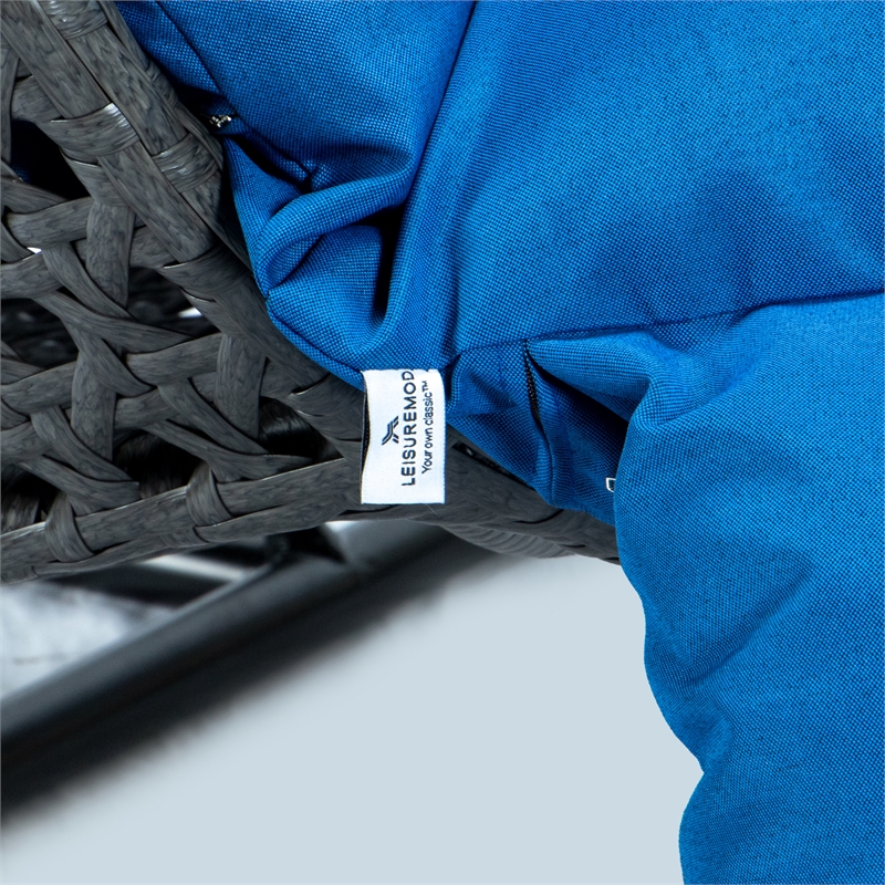 Bowery Hill Outdoor Charcoal Wicker Hanging Double Egg Swing Chair in Blue