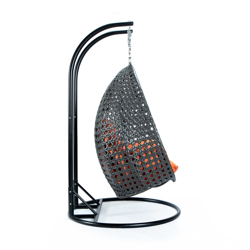 Bowery Hill Outdoor Charcoal Wicker Hanging Double Egg Swing Chair in Orange