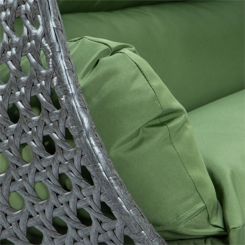 Bowery Hill Outdoor Charcoal Wicker Hanging Double Egg Swing Chair in Dark Green