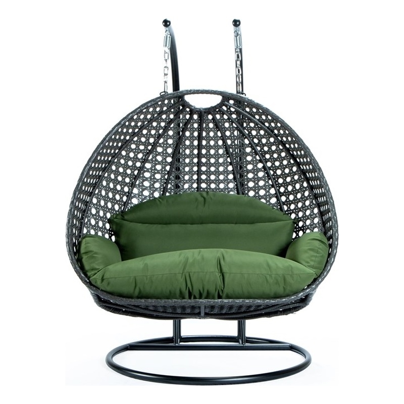 Bowery Hill Outdoor Charcoal Wicker Hanging Double Egg Swing Chair in Dark Green
