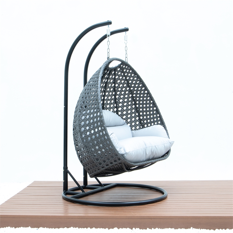 Bowery Hill Outdoor Charcoal Wicker Hanging Double Egg Swing Chair in Light Gray