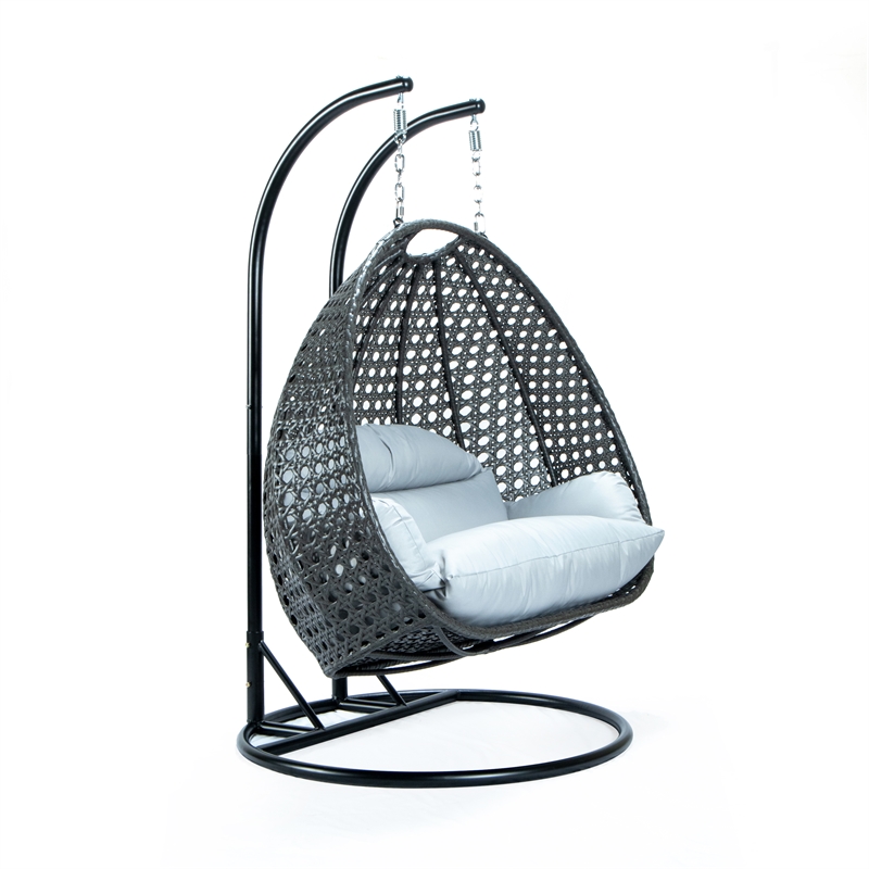 Bowery Hill Outdoor Charcoal Wicker Hanging Double Egg Swing Chair in Light Gray