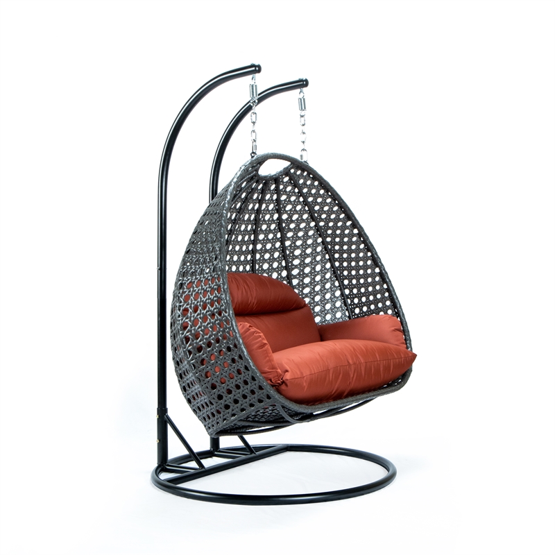 Bowery Hill Outdoor Charcoal Wicker Hanging Double Egg Swing Chair - Dark Orange