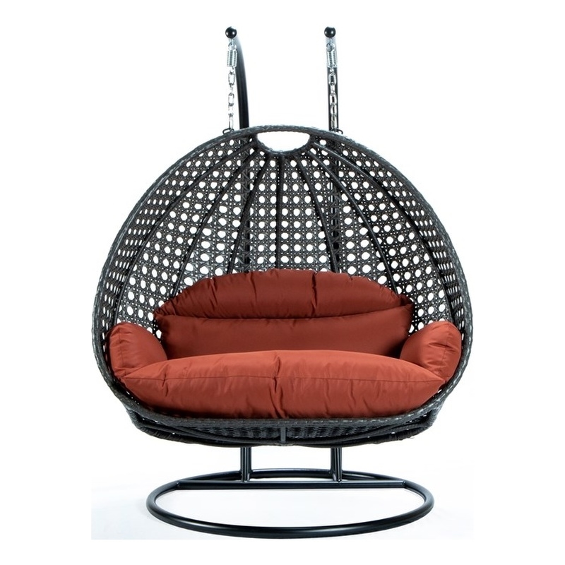 Bowery Hill Outdoor Charcoal Wicker Hanging Double Egg Swing Chair - Dark Orange