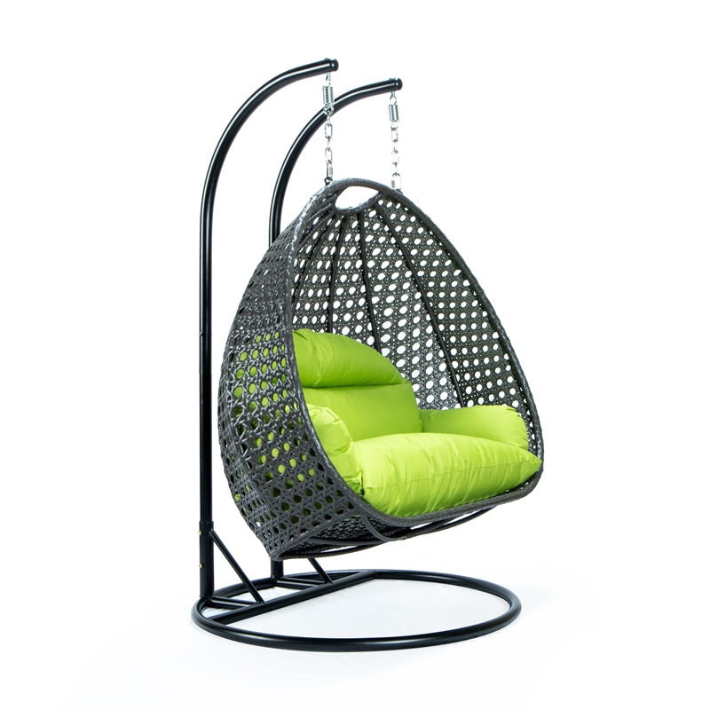 Bowery Hill Outdoor Charcoal Wicker Hanging Double Egg Swing Chair - Light Green