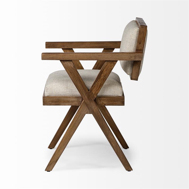 Bowery Hill Cream Fabric Wrap Medium Brown Wooden Frame Dining Chair
