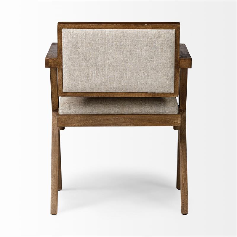 Bowery Hill Cream Fabric Wrap Medium Brown Wooden Frame Dining Chair