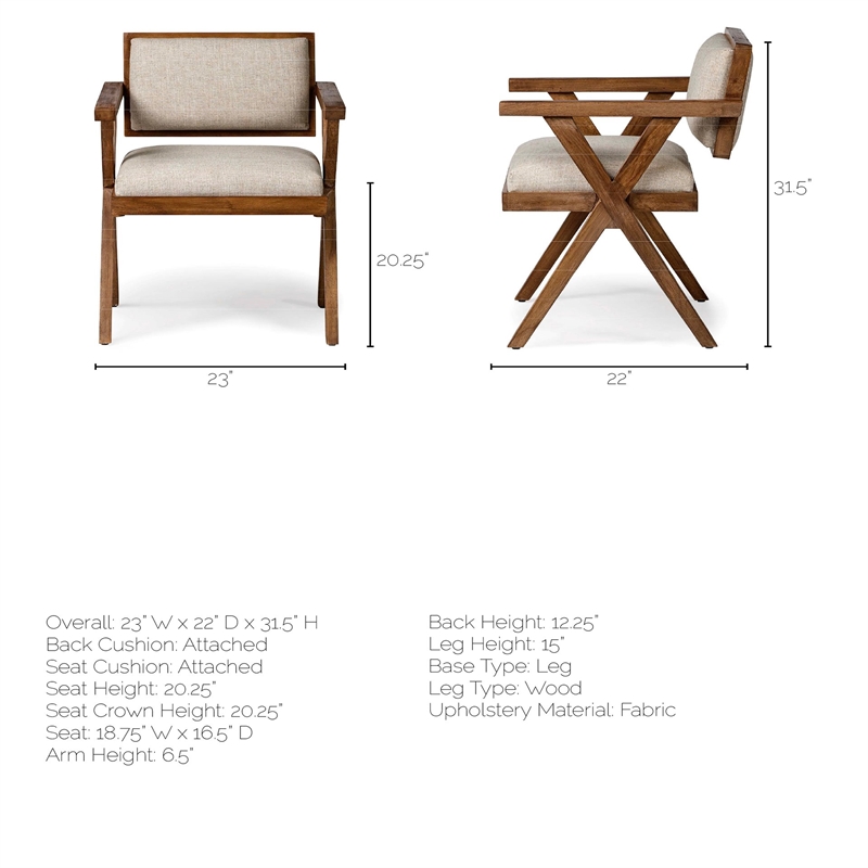 Bowery Hill Cream Fabric Wrap Medium Brown Wooden Frame Dining Chair