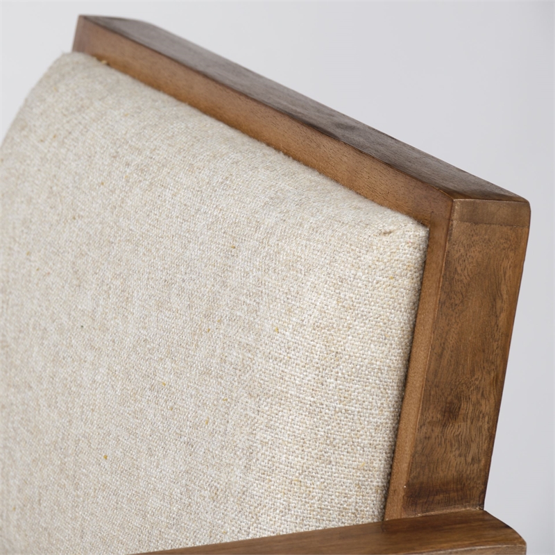 Bowery Hill Cream Fabric Wrap Medium Brown Wooden Frame Dining Chair