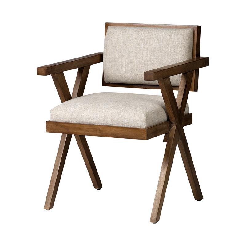Bowery Hill Cream Fabric Wrap Medium Brown Wooden Frame Dining Chair