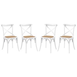Bowery Hill 18. 5&quot Elm Wood and Rattan Dining Side Chair in White (Set of 4)