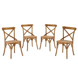 Bowery Hill 18. 5&quot Elm Wood and Rattan Dining Side Chair in Walnut (Set of 4)