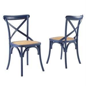 Bowery Hill 18. 5&quot Elm Wood Rattan Dining Side Chair in Midnight Blue (Set of 2)