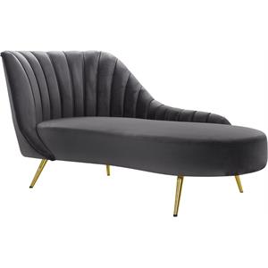 Bowery Hill Contemporary Upholstered Velvet Chaise in Gray Finish