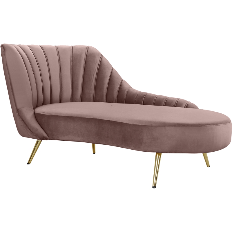Bowery Hill Contemporary Upholstered Velvet Chaise in Pink Finish