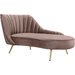 Bowery Hill Contemporary Upholstered Velvet Chaise in Pink Finish