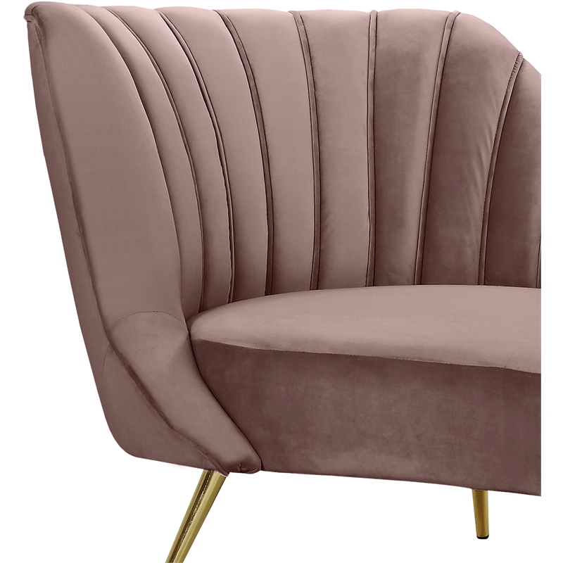 Bowery Hill Contemporary Upholstered Velvet Chaise in Pink Finish