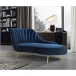 Bowery Hill Velvet Curved Back Chaise Lounge in Navy/Gold Legs