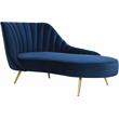 Bowery Hill Velvet Curved Back Chaise Lounge in Navy/Gold Legs
