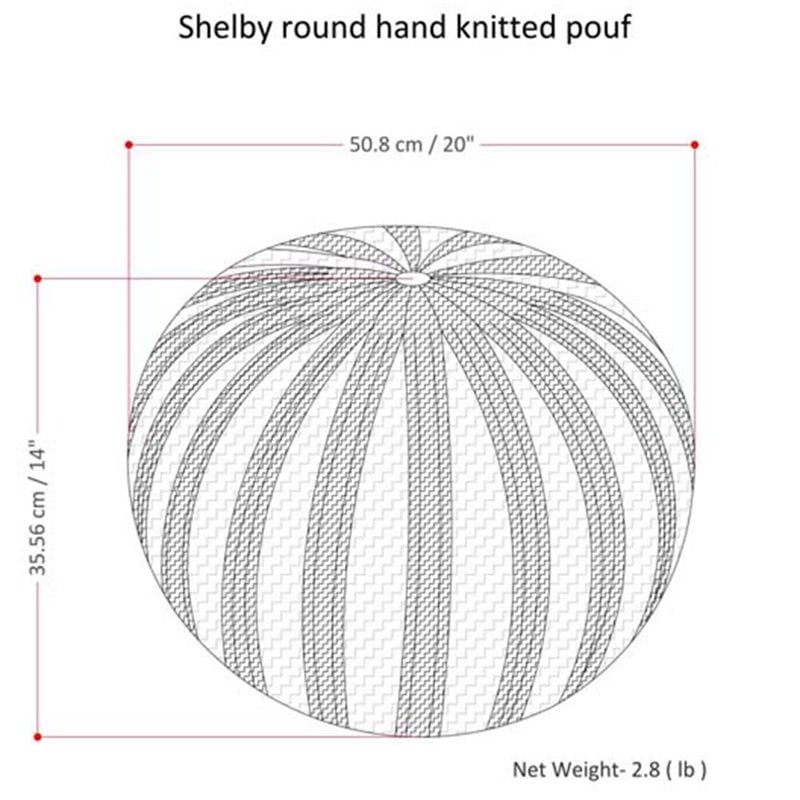 Bowery Hill Contemporary Boho Round Hand Knit Pouf in Teal Cotton