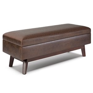 Bowery Hill 48&quot Faux Air Leather Storage Ottoman in Chestnut Brown