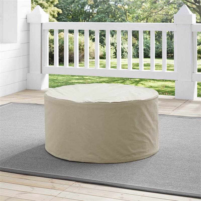 Bowery Hill Contemporary Fabric Round Patio Coffee Table Cover in Tan