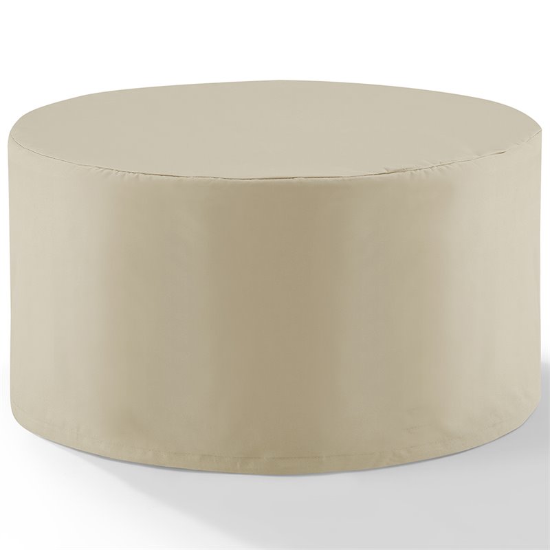 Bowery Hill Contemporary Fabric Round Patio Coffee Table Cover in Tan