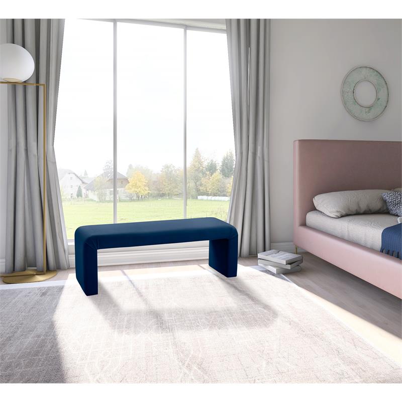 Bowery Hill Contemporary Upholstered Velvet Bench in Navy Finish