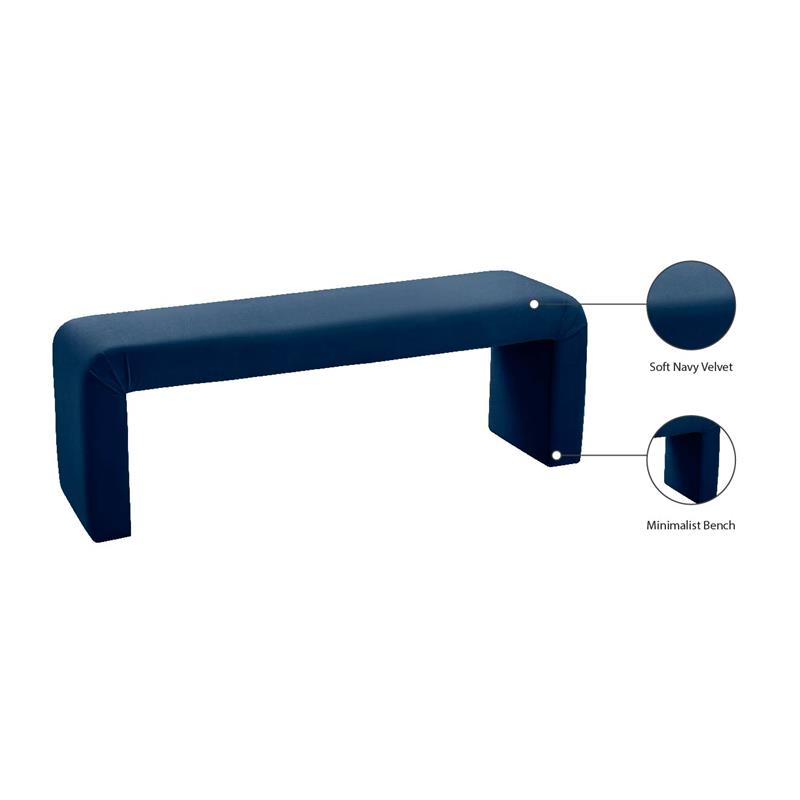 Bowery Hill Contemporary Upholstered Velvet Bench in Navy Finish