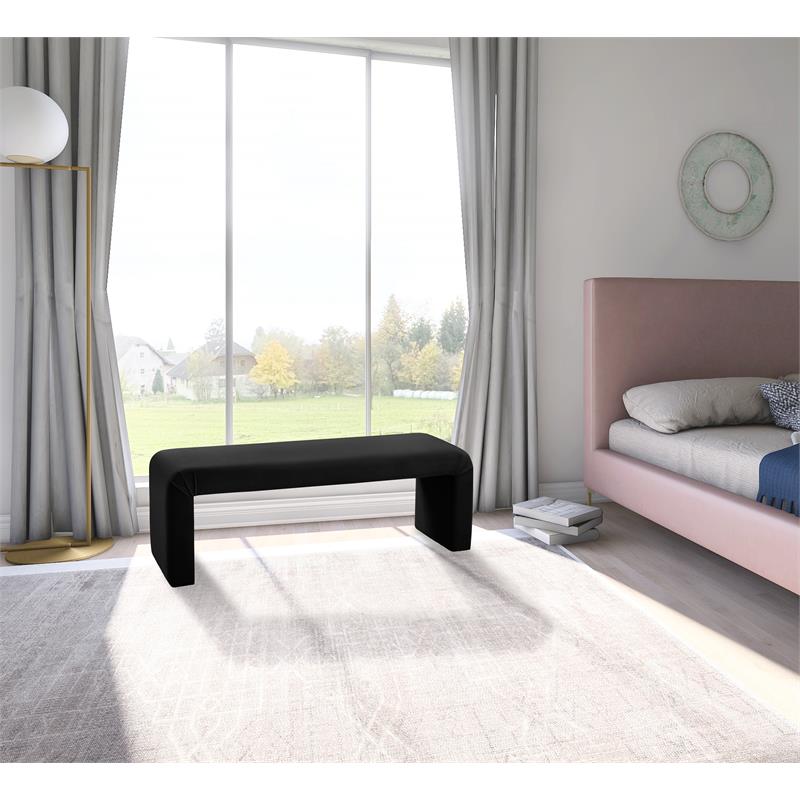 Bowery Hill Contemporary Upholstered Velvet Bench in Black Finish
