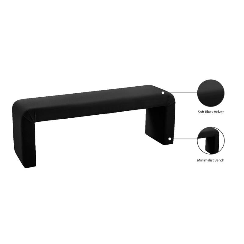 Bowery Hill Contemporary Upholstered Velvet Bench in Black Finish