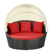 Bowery Hill Rattan Weave/Aluminum Canopy Patio Daybed in Espresso/Red
