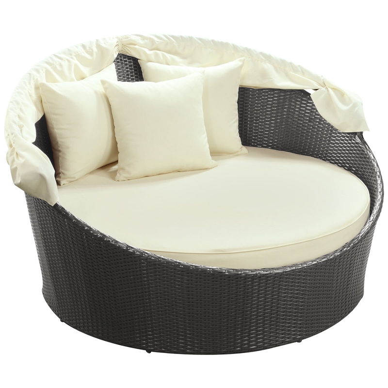 Bowery Hill Rattan Weave/Aluminum Canopy Patio Daybed in Espresso/White