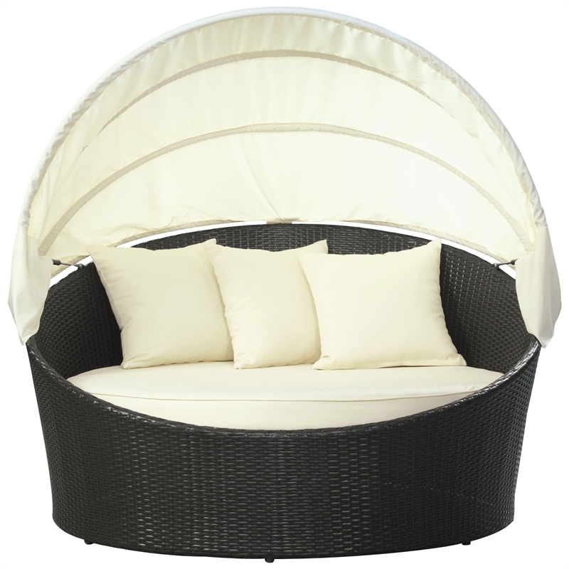 Bowery Hill Rattan Weave/Aluminum Canopy Patio Daybed in Espresso/White