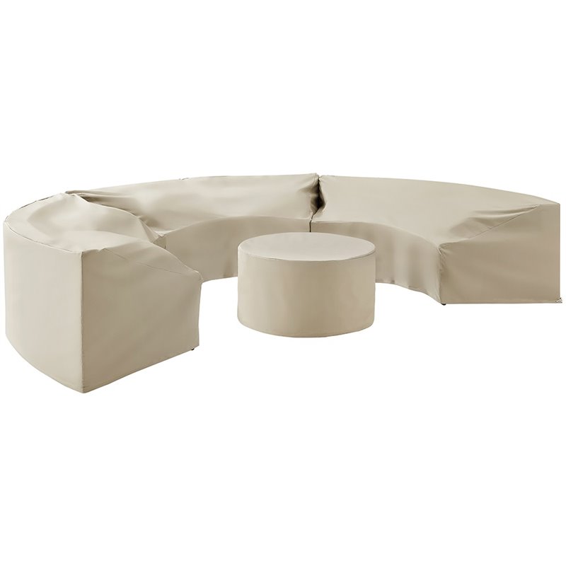 Bowery Hill 4Pc Vinyl Curved Sectional Sofa Cover Set in Tan